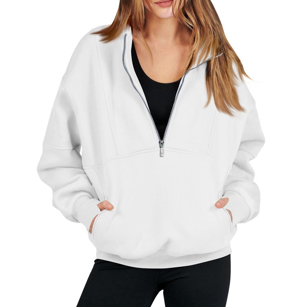 Женская модная однотонная повседневная толстовка с длинными рукавами и карманом на молнии