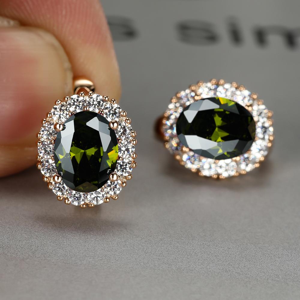 Luxury Purple Stone Gold Color Love Drop Earrings Bride Band Engagement Ear Clip Jewelry