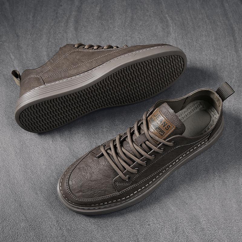 Четыре сезона универсальная повседневная обувь для скейтборда мужская низкая кожаная повседневная обувь черная на шнуровке ретро повседневная рабочая одежда мужская обувь осень и зима