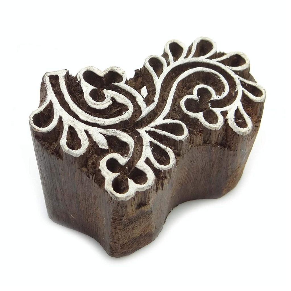 Пейсли Граница Штамп Текстильный Печатный Блок Коричневый Штамп Ручной Работы Деревянный