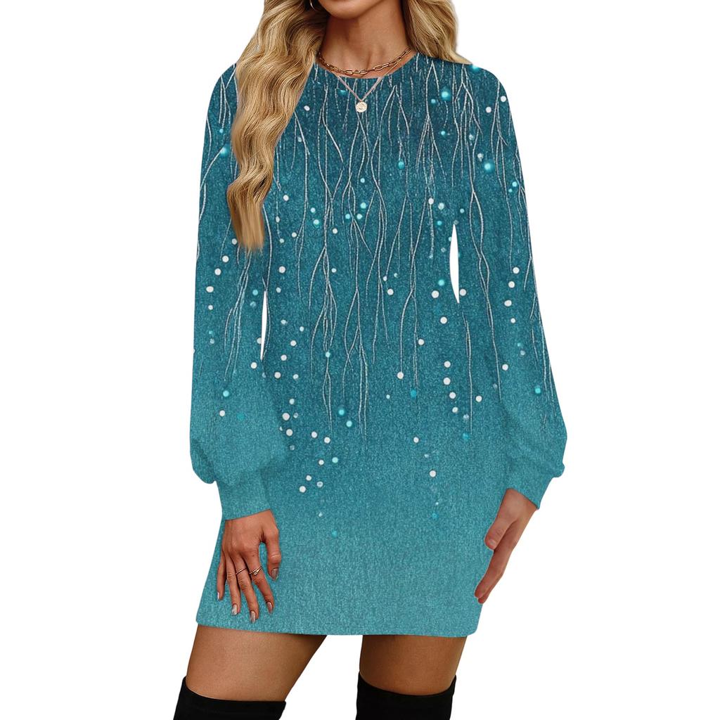 Женское модное повседневное платье с круглым вырезом и длинными рукавами