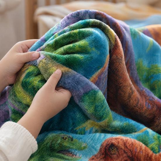 Dinosaur Blanket for Kids, Soft Flannel Throw Blanket with Precision Seams, Double-Sided Warm Nap Blanket, Role-Play Cape Machine Washable Kids