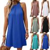 Summer Solid Color Round Neck Hanging Neck Loose Sleeveless Dress for Women Dress