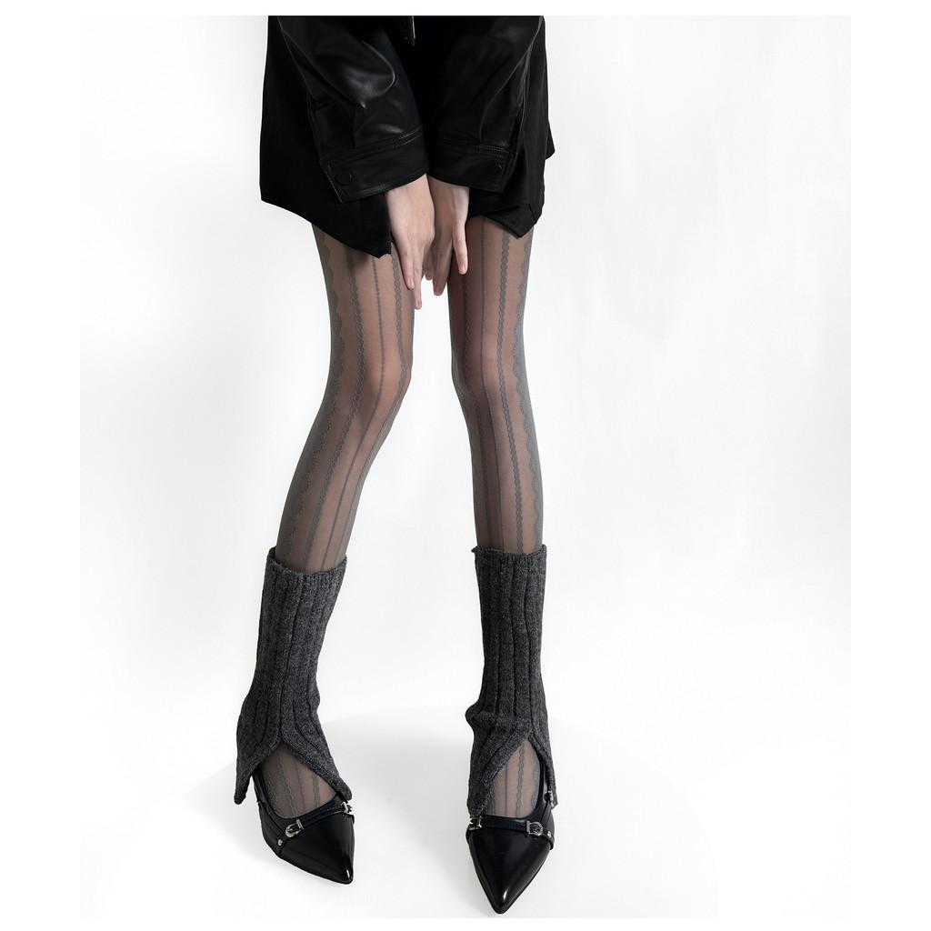 Осенние и зимние серые жаккардовые шелковые носки Pure Desire Вертикальные полосатые носки Spicy Girl Fold Wear Универсальные колготки для весны и осени