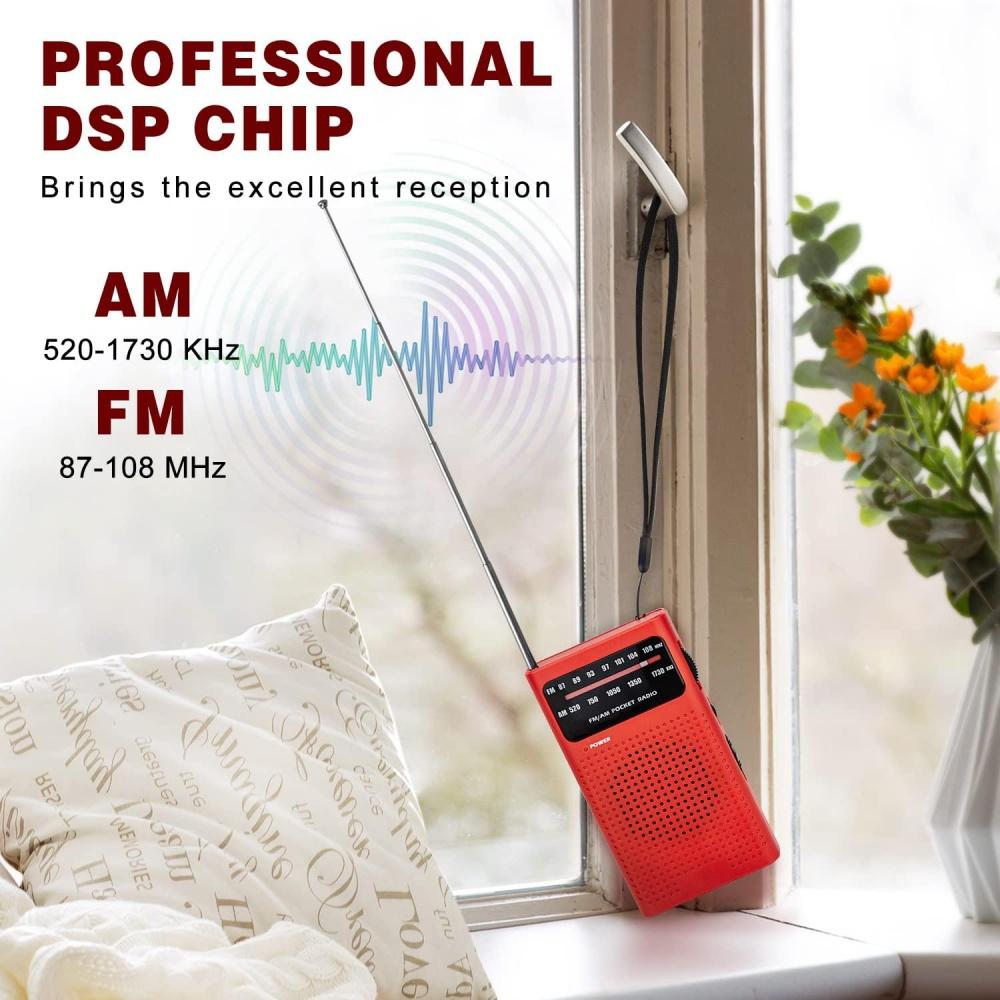 Pocket Radio Battery Operated FM AM Radio Small with Great Reception, Loud Speaker, Headphone Jack, Small Radio with AA Battery Operated