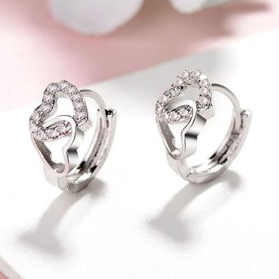 Корейские серьги-гвоздики Double Love, женские серьги с пряжками, серьги-гвоздики, серьги-гвоздики с кристаллами
