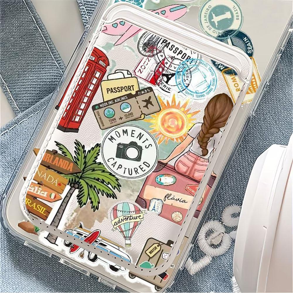Fashion Tourism Label For Magsafe wallet Magnetic Card holder Phone Case For iPhone 16 13 16 15 12 14 17 Pro Max 16E Plus Cover