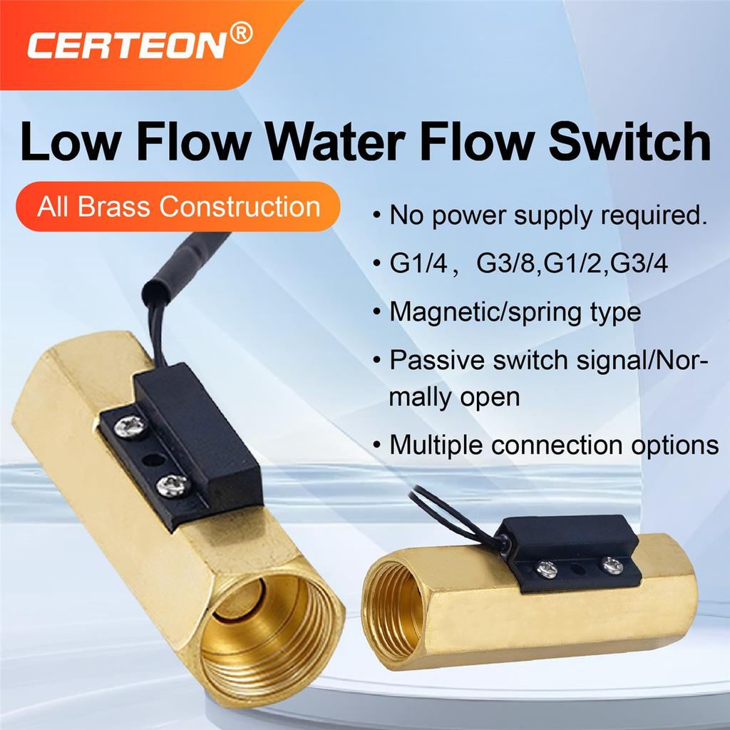 Brass Flow Switch Flow Meter Flowmeter 1.5‑3L/min G1/4 G1/2 Low Flow Water Normally Open Magnetic Spring Sensor Industrial