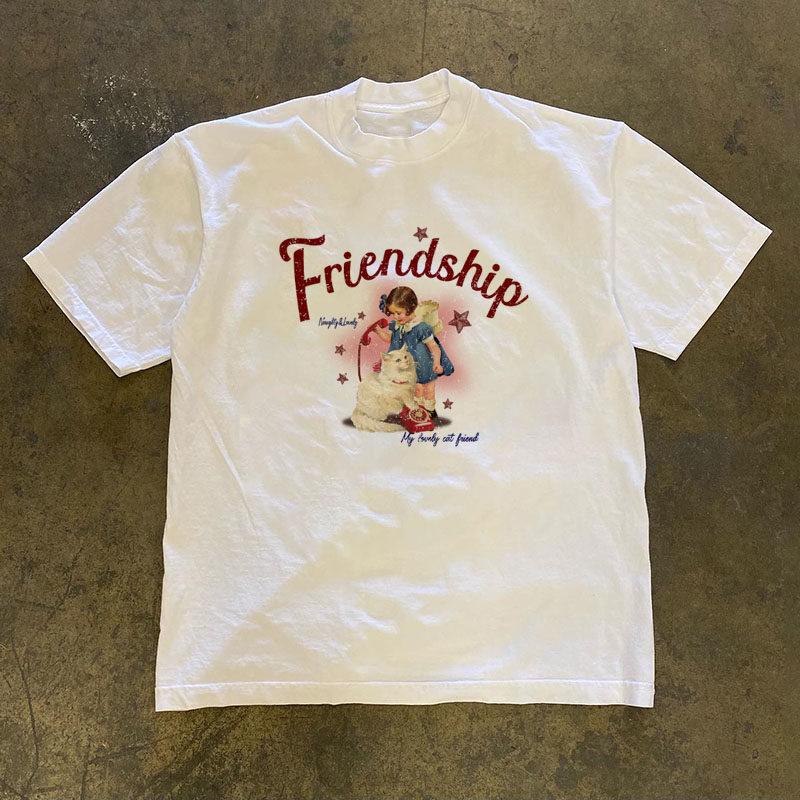 Doublesided Cotton 3a260g Unisex Loose Shortsleeve Tshirt Retro American Style Printed Casual Wear For Unisex And Unisex
