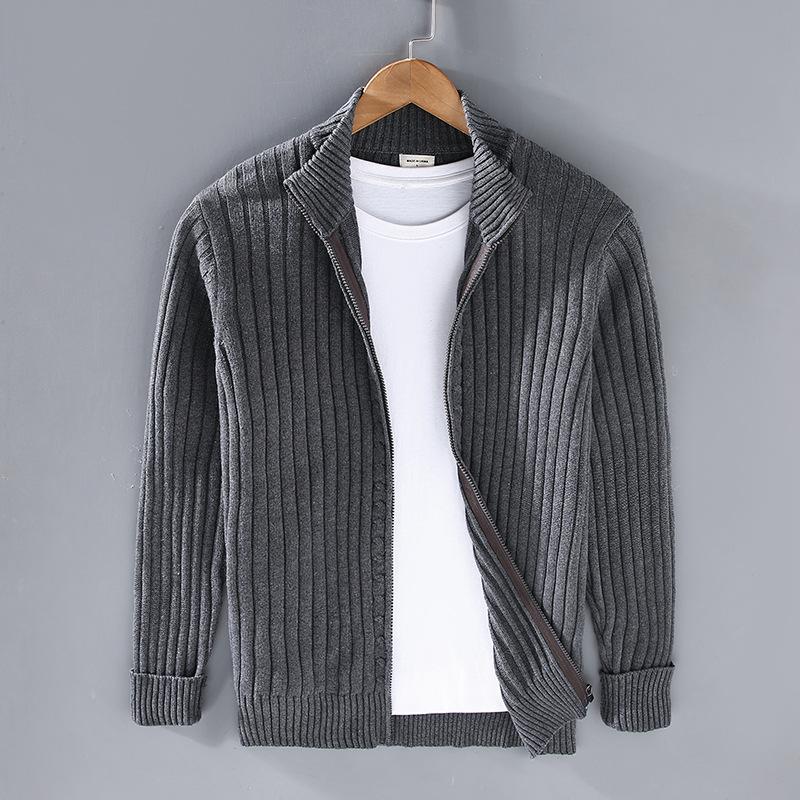 Men's Solid Color Sweater Half Turtleneck Zipper Cardigan Knit Jacket