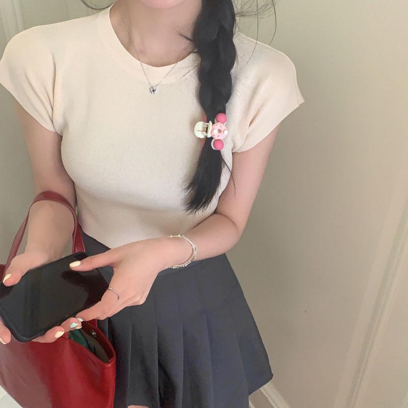 Женская летняя повседневная футболка с коротким рукавом и круглым вырезом, однотонная футболка с голым животом, укороченный топ