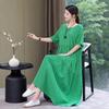Women's 2022 Summer Solid Cotton Linen Dress - Slimming, Belly-Covering, Plus Size Long Dress