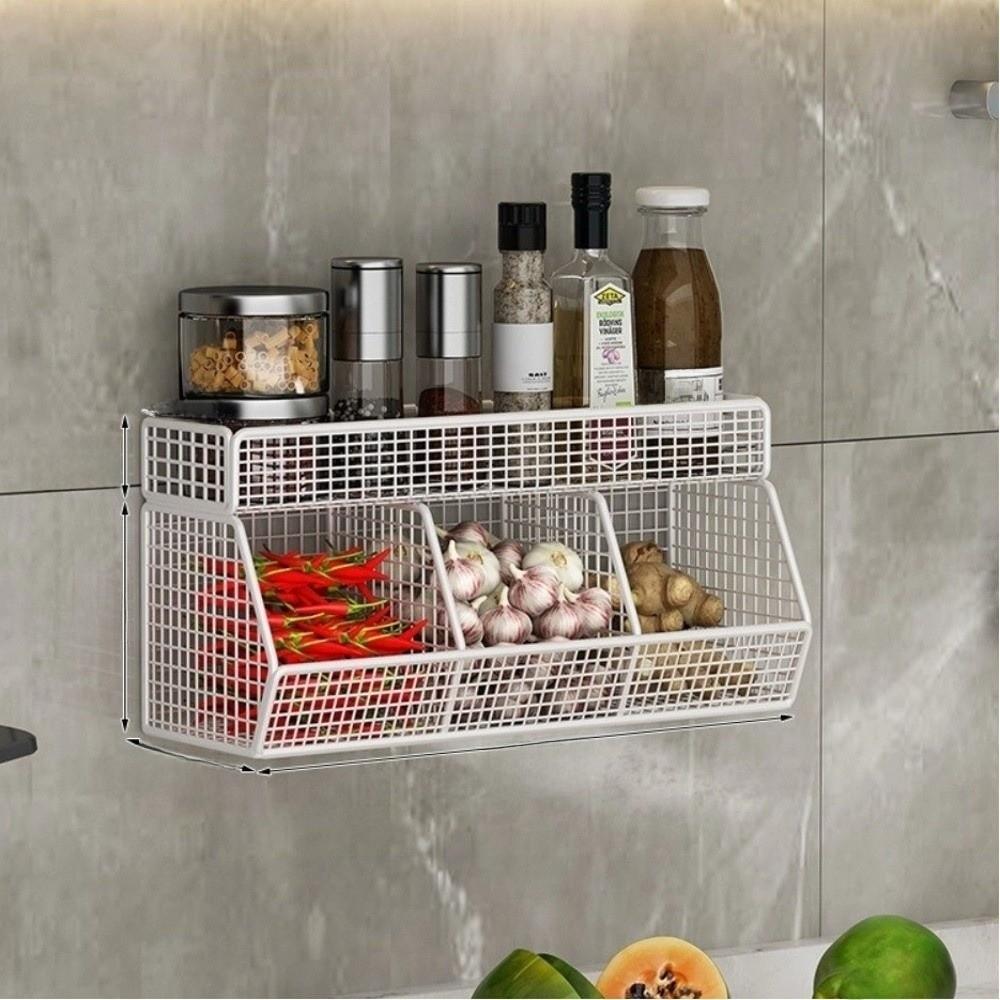 Двухъярусная подвесная корзина для фруктов, настенная, проволочная корзина для хранения лука, домашний органайзер