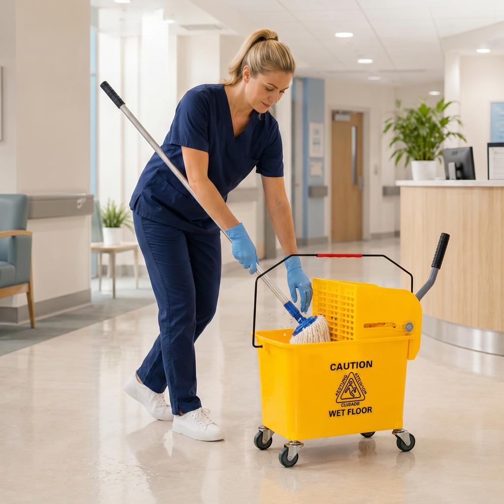 20L Compact Mop Bucket on Wheels, with Water Separation Panel - Yellow