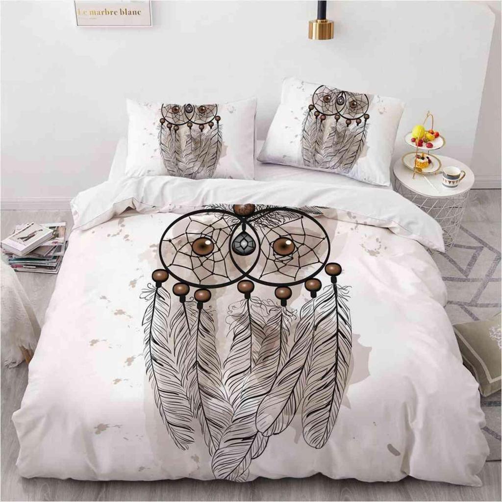 Dream Catcher Duvet Cover Set Bohemian Hippie Bedding Set Queen Size Ethnic Comforter Cover Polyester Boho Feathers Quilt Cover