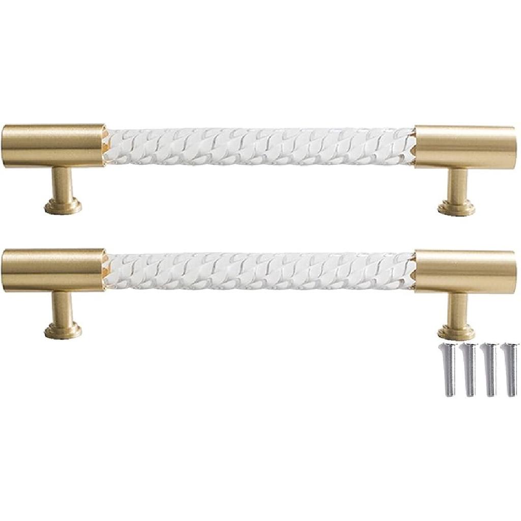 2 шт. Золотые мебельные ручки, прозрачные акриловые латунные мебельные ручки, Т-образная ручка для кухонной двери, шкафа, ящика комода, ручки-скобы, отверстие