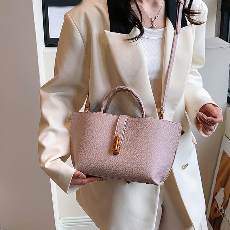 Yogodlns Новая высококачественная однотонная женская сумка через плечо из искусственной кожи, большая вместимость, повседневная сумка через плечо для поездок на работу, сумка-ведро