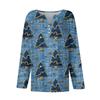 Women's Fashion Casual V-Neck Button-Up Long-Sleeve T-Shirt With Christmas Print Top