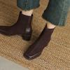 Krazing Pot Cow Suede Nubuck Autumn Winter Shoes Thick Heels Size 42 Square Toe Zipper Vintage Ankle Boots