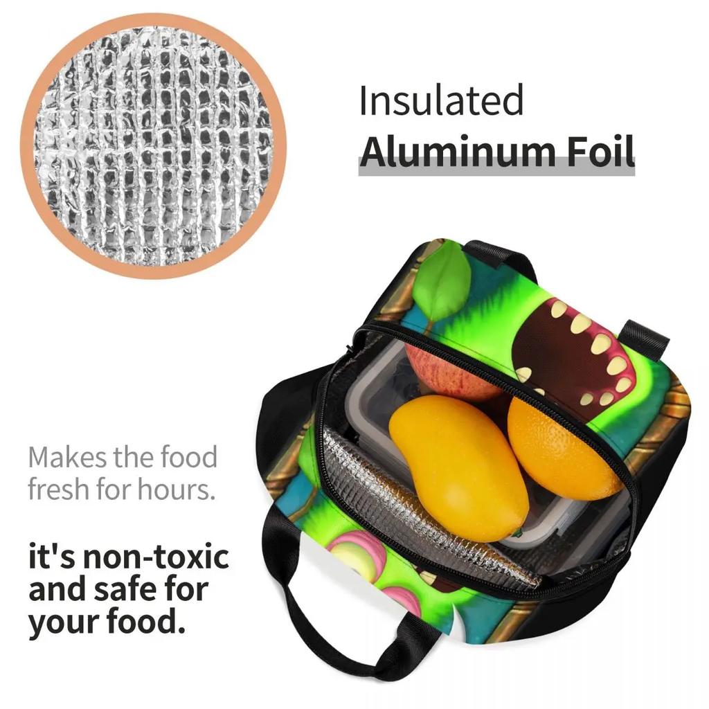 Изолированная сумка для обеда My Singing Monsters Cartoon для кемпинга, путешествий, видеоигр, водонепроницаемая термосумка для бенто-бокса для женщин и детей