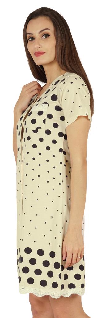 Inkmeso Printed V-Neck Nightgown Sleepwear For Womens Nightshirt Soft Button