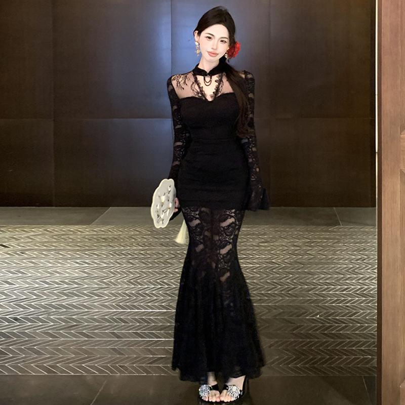 Сексуальное горячее кружевное облегающее платье-рыбий хвост