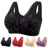Mid-aged Women Bra Elastic Lace Shoulder Strap Front Button Closure Grandmother Bra Plus Size Printed Shockproof