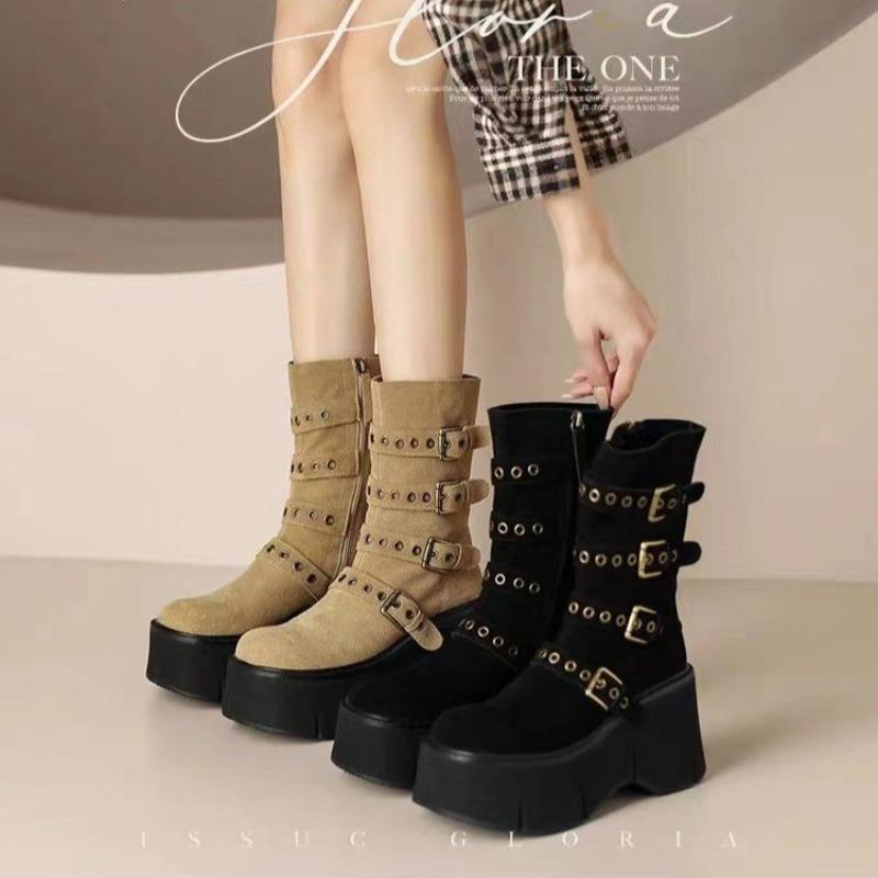 Mid Heel Square Heel Modern Boots Buckle Solid Novelty Women's Shoes on Sale 2025 Brand Mid-calf Slip-on Ankle & Bootie