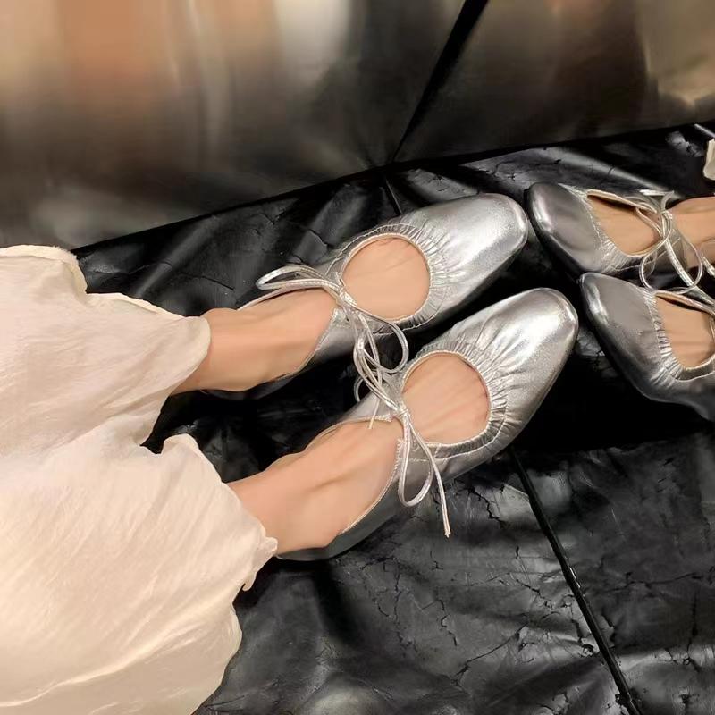 Модная осенняя новая плоская обувь одинарная женская квадратный носок мелкий вырез шнуровка спереди мягкая подошва противоскользящая износостойкая обувь с низким верхом