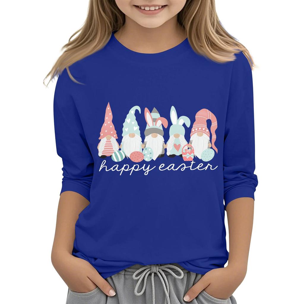 Повседневная футболка с круглым вырезом и пасхальным принтом, с рукавами 7 точек для детей