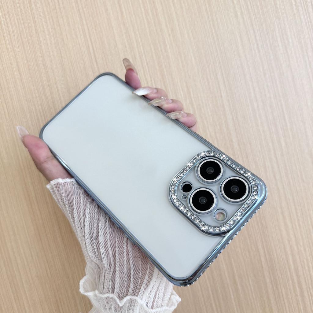 Подходит для iPhone16Pro Angel Eye Однорядный Страз Мобильный Чехол Apple 13 Страз Гальваническое Покрытие Прозрачный Мягкий Чехол