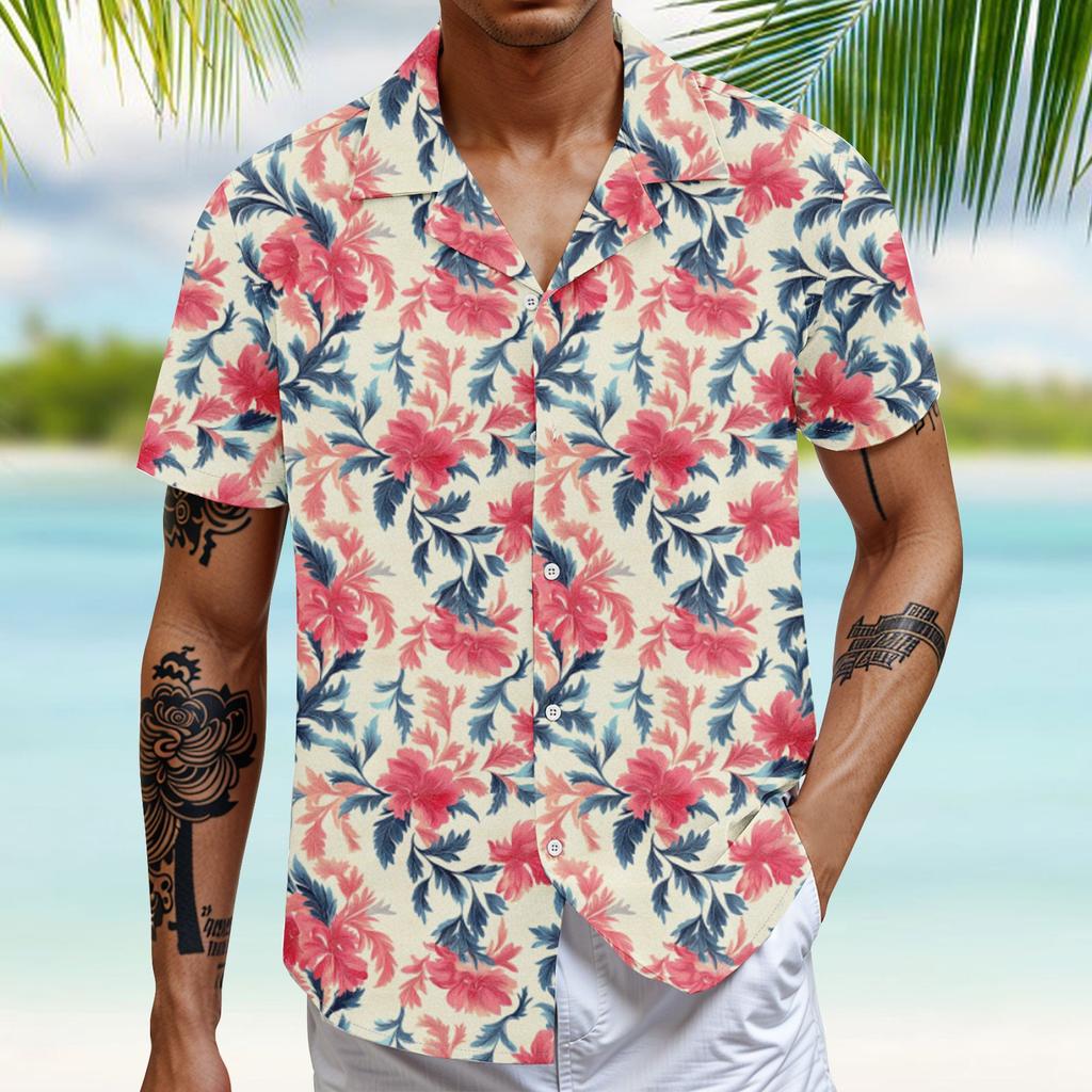 Мужская повседневная свободная рубашка с короткими рукавами, модная рубашка с принтом, топ