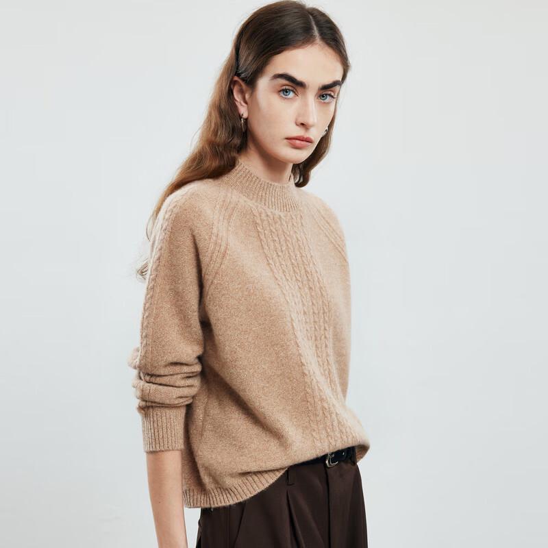 PALUOPO Women's Mock Neck Pure Cashmere Wheat Jacquard Sweater