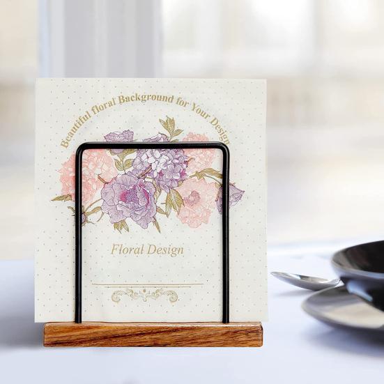 Держатель для салфеток Кухонный стол Металлический Стенд для хранения бумажных салфеток с деревянным основанием Прочный держатель для салфеток Практичный обеденный аксессуар