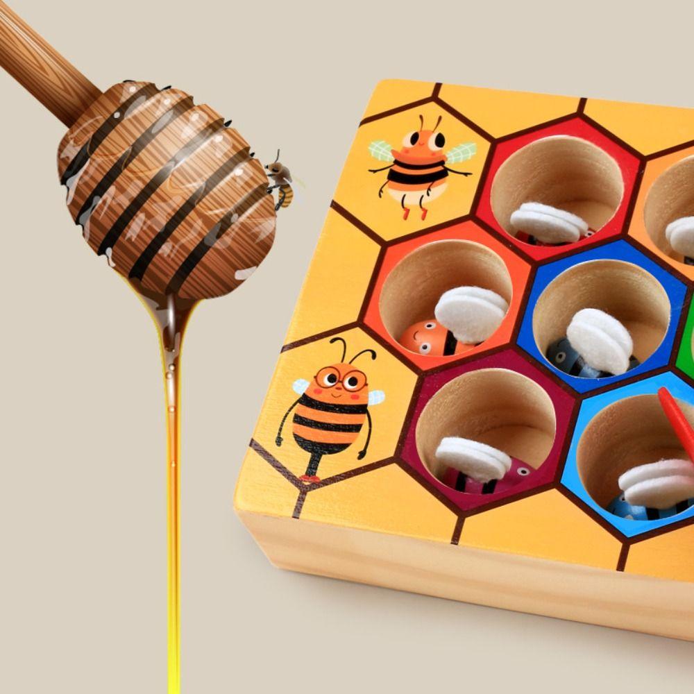 Wooden Early Education Beehive Game Color Sorting Clamp Bee To Hive Toy  Color Cognition