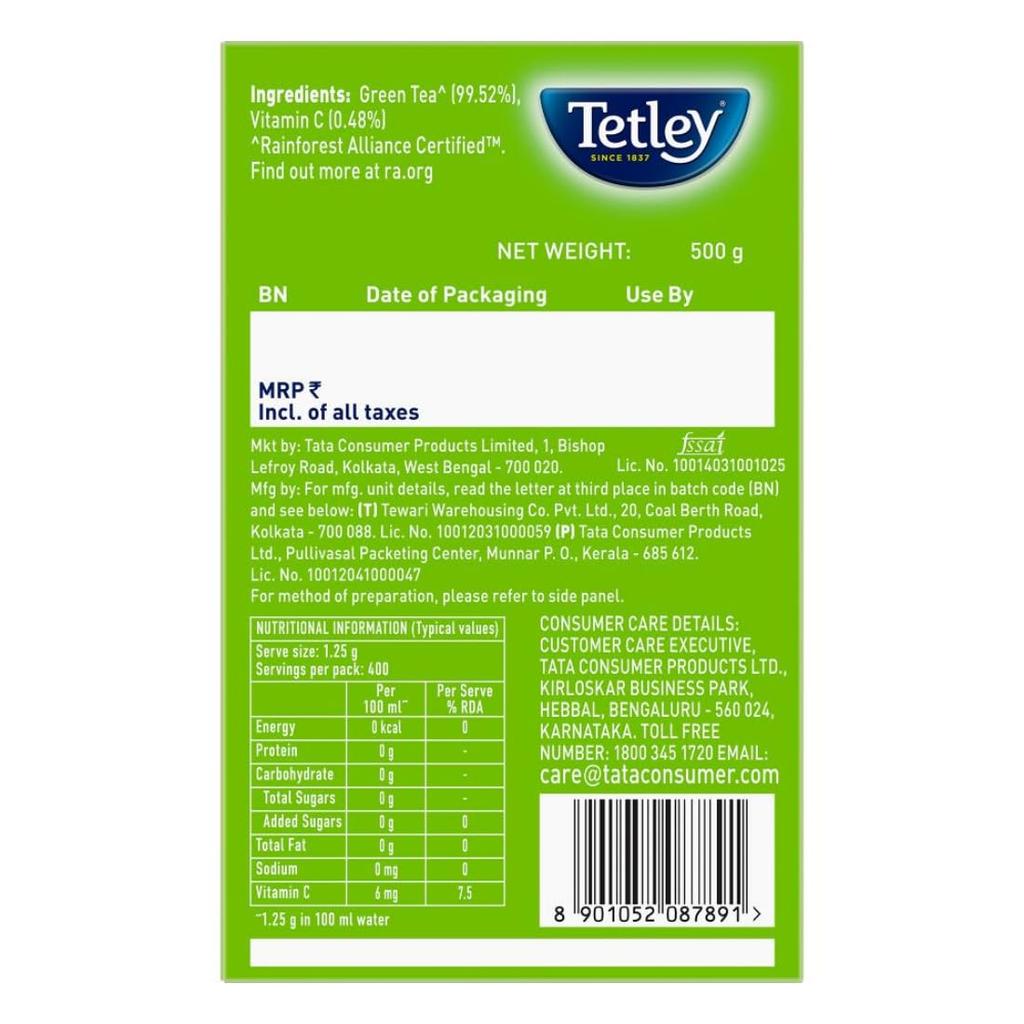 Чай зеленый листовой рассыпной Tetley 500 г Упаковка Классический вкус Мягкий нежный вкус 400 чашек Богат антиоксидантами