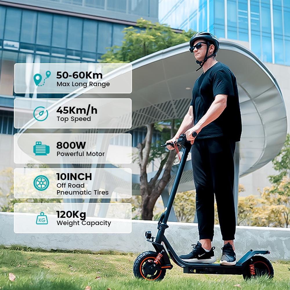 Electric Scooter Foldable iScooter 10" 800W Motor 48V 15AH Max Range 60Km Load 120Kg Black i10 Pro