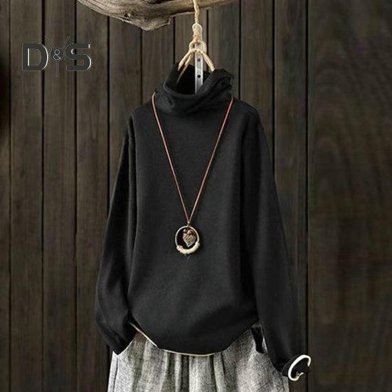 Women Top Stylish Pile Collar Solid Color T Shirts Soft Comfortable Long Sleeve Pullover for Autumn Winter