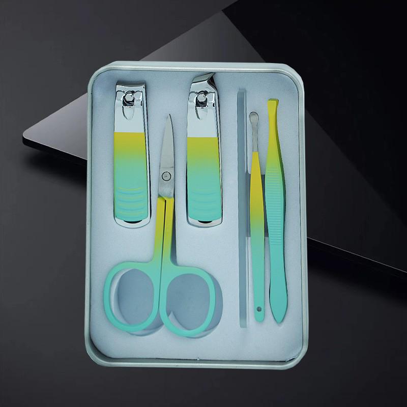 Portable Manicure Kit: Tin Box Nail Clippers, Scissors, Eyebrow Tweezers, and Ear Spoon Gift Set