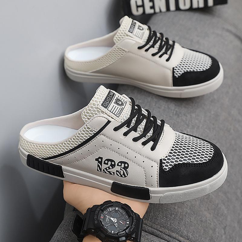 Тапочки-полутапочки мужские летние дышащие полые сетчатые ленивые тапочки с одной педалью без каблука офисные тапочки большого размера для сумки на голову