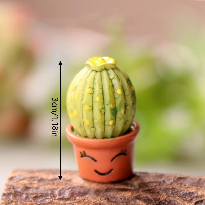 Имитация кактуса, маленькое растение в горшке, микропейзаж, настольные декоративные изделия из смолы, садовый орнамент, мультяшный кактус, мини-бонсай