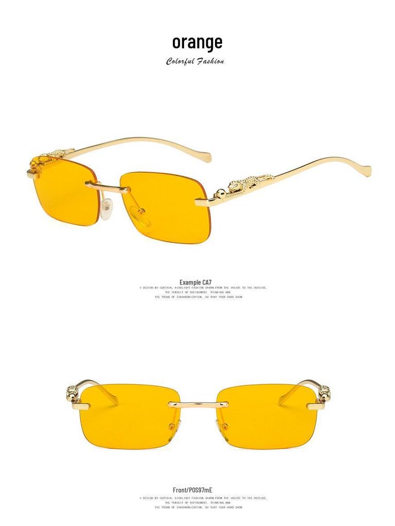 Cheetah Frameless Square Retro Leopard Metal Sunglasses 2022 Trend