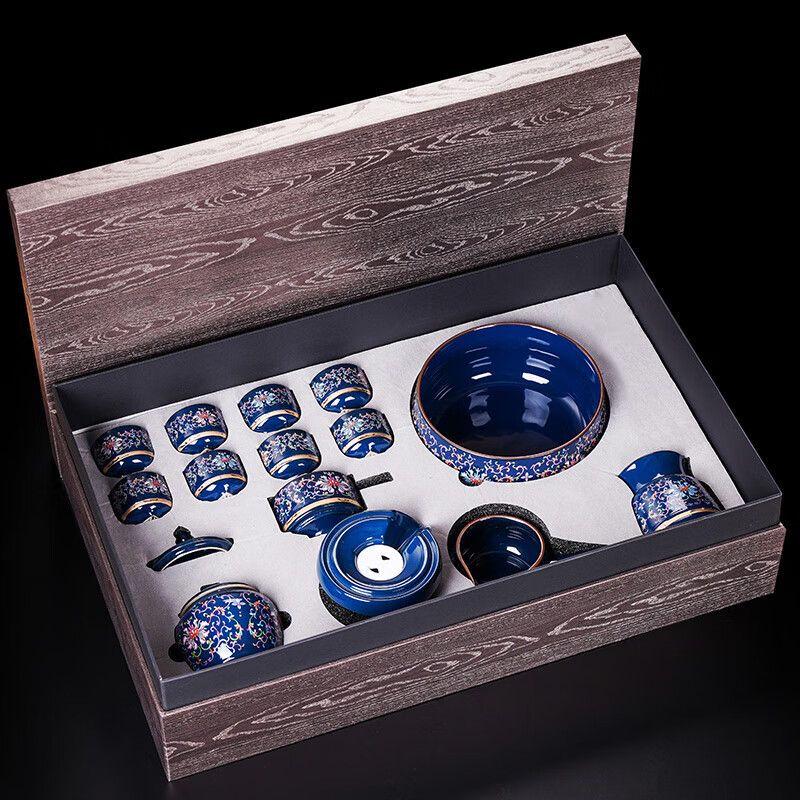 Blue and White Porcelain Kung Fu Tea Set with Automatic Teapot