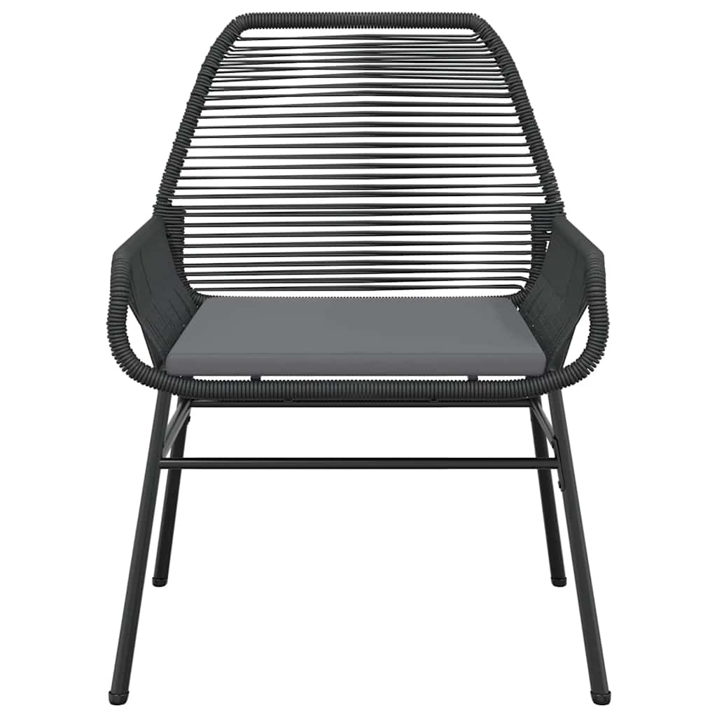 5 Piece Outdoor Dining Set with Cushions Black Poly Rattan Glass Table