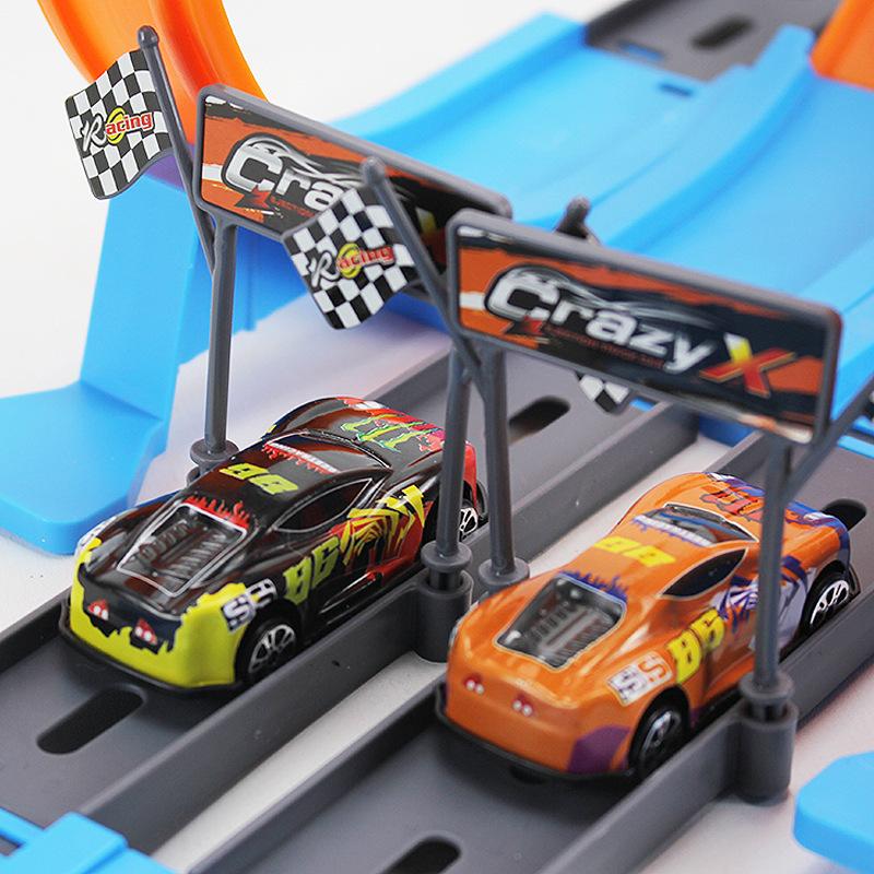 Kids Double Car Wheels Model Racing Track Toys DIY Assembled Rail Kits Catapult Rail Car Racing Boy Toy for Boys Girls Gifts