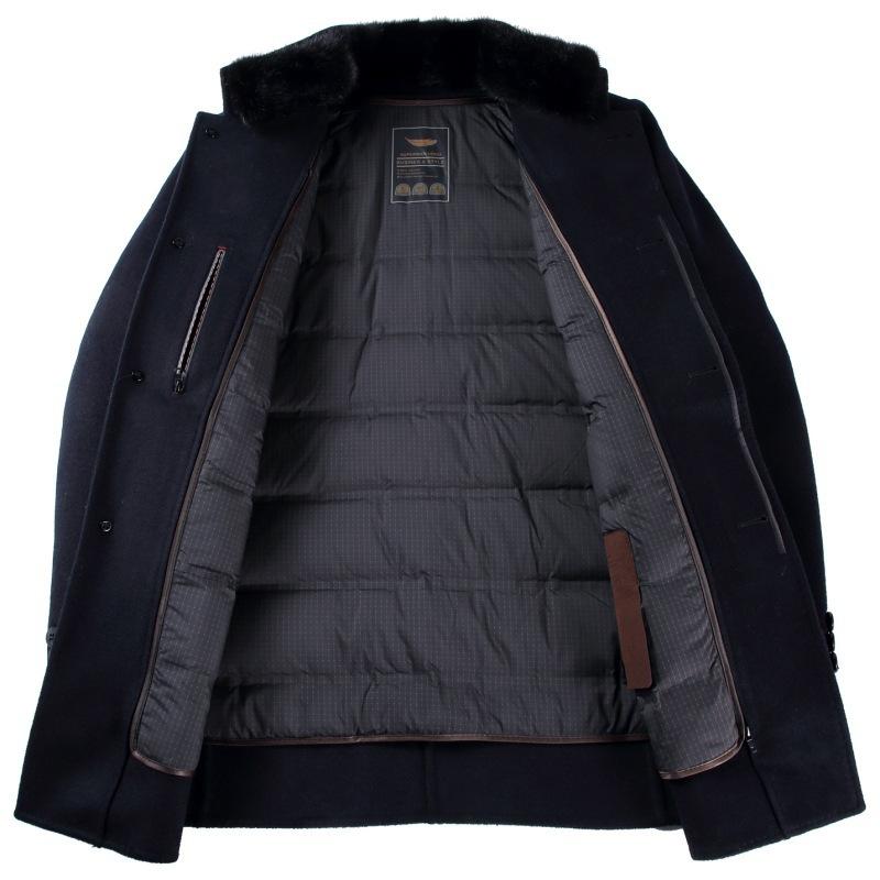 Высококачественное двухстороннее кашемировое пальто для папы среднего возраста, воротник из шерстяной норки, съемная подкладка, ветровка, мужская куртка