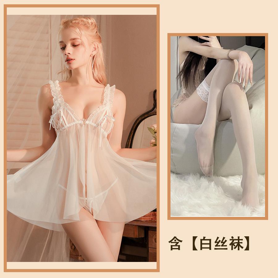 Сексуальное нижнее белье сексуальная пижама женская соблазнительная грудь разрезная сетка полые подтяжки перспектива ночная рубашка костюм женский