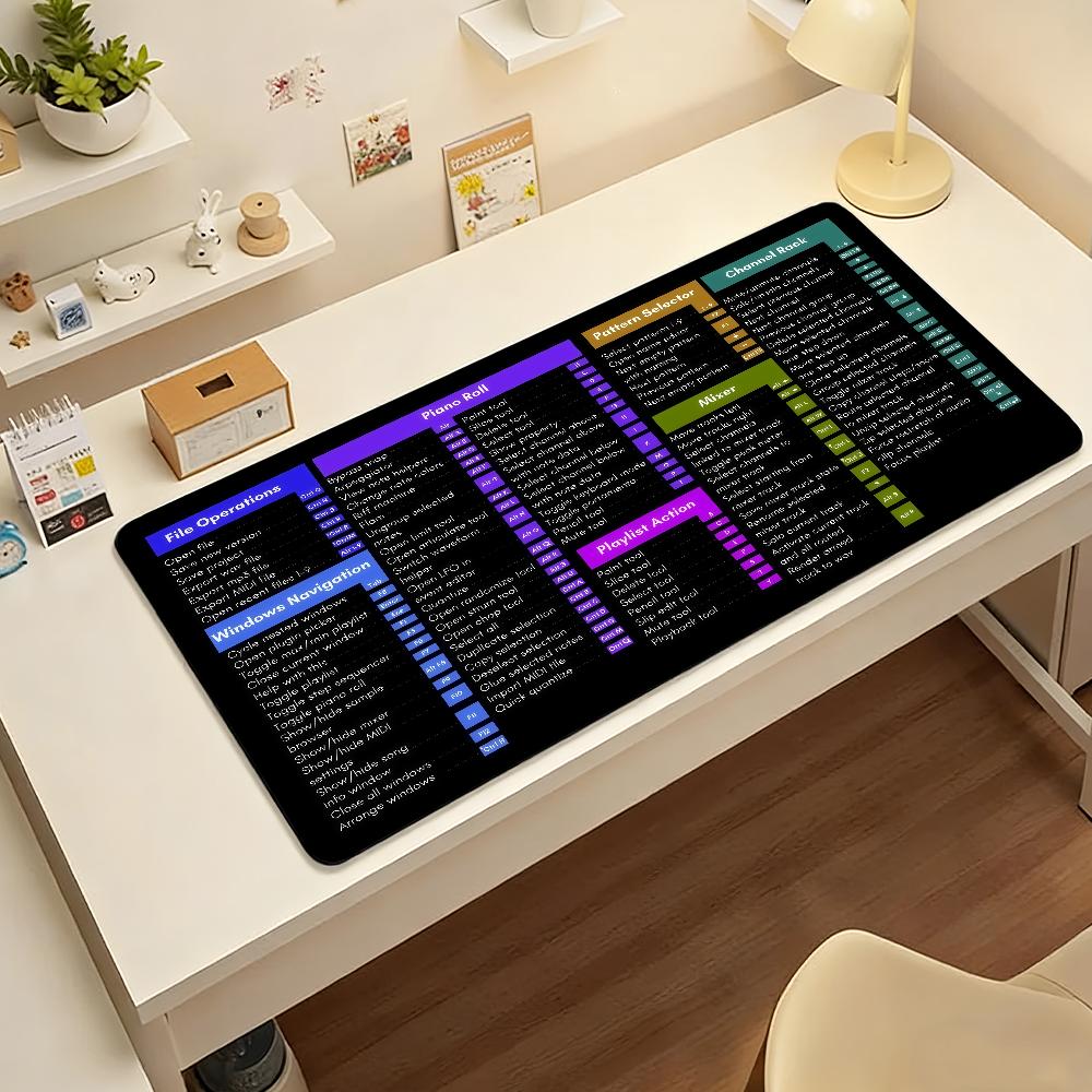 FL Studio Shortcuts Mouse Pad Nonslip Locking Edge DeskMat PC Laptop Accessories Rubber Office Keyboard Large Game XXL Carpet