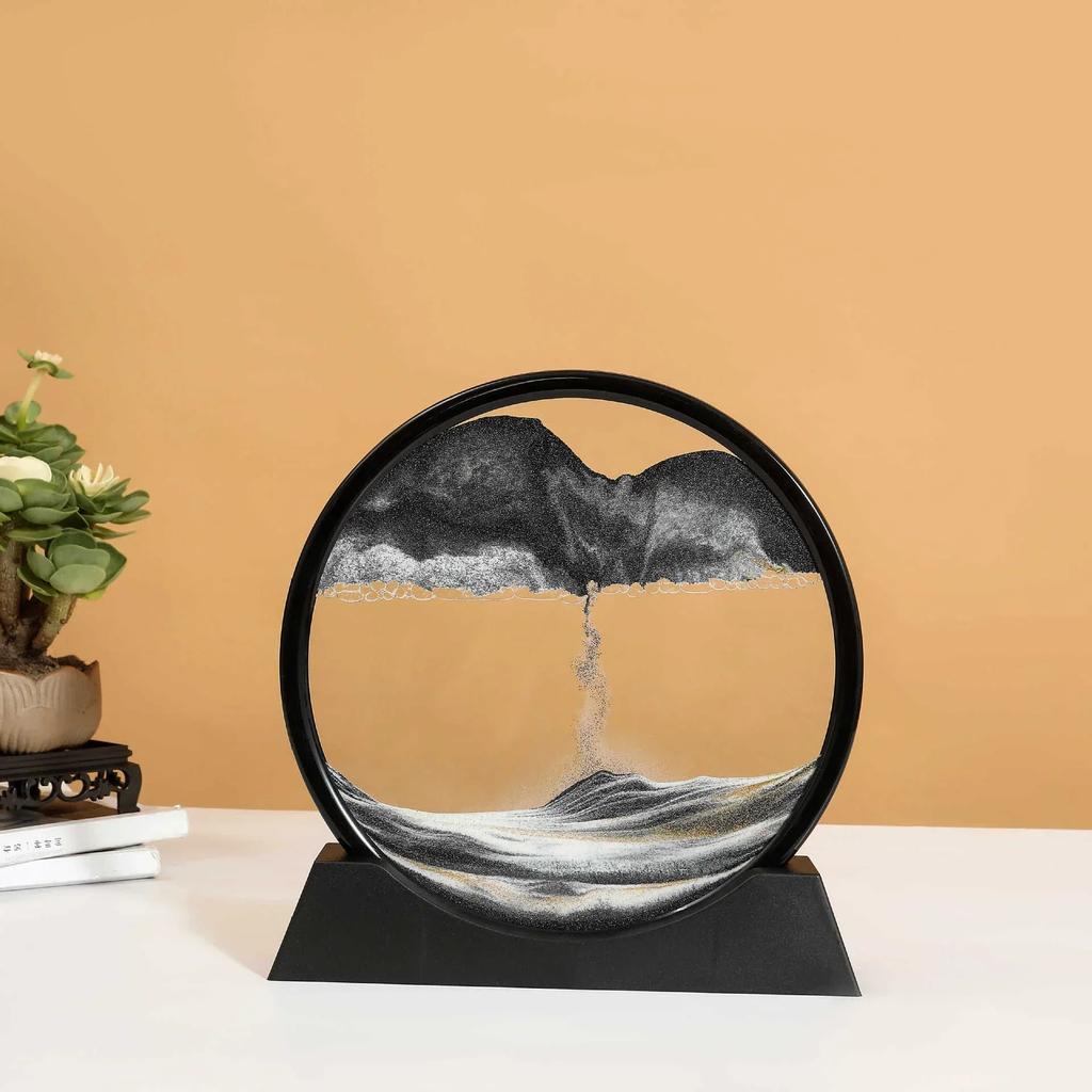 3D Sandscape Moving Sand Art Картина Quicksand Craft Круглое стекло Глубокая морская жидкость Песочные часы Текучая песчаная картина Домашний декор Подарок