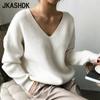 Women's Fashion Casual Fall Winter Solid Color Print Long Sleeve V-Neck Sweaters
